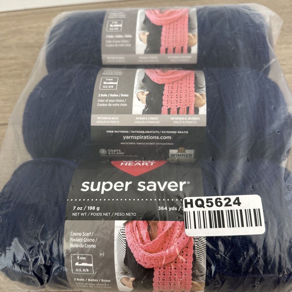 Red Heart Super Saver Jumbo Soft Navy Yarn 3 Skeins 7 oz Each Medium
